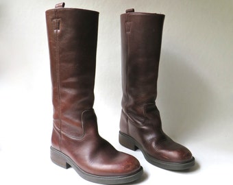 90s vintage J. Crew Tall Brown Leather Riding Boots / made in Italy