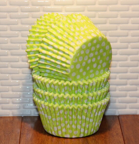 NEW Lime Green Dot Cupcake Liners Qty 32 Lime Green Dot