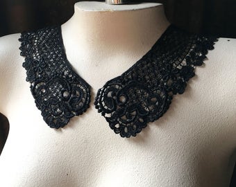 BLACK Lace Collar Applique Pair for Collars, Lace Jewelry, Costume Design PR