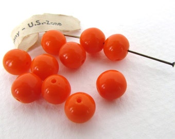 Vintage Beads Bright Orange Glass Rounds West Germany 8mm vgb1127 (10)