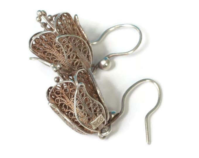 Silver Filigree Flower Earrings Layered Drop Dangle Vintage