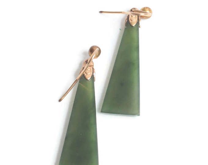 Nephrite Jade Dangle Earrings for Pierced Ears Ear Wires Vintage