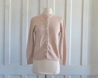 50s 60s Cardigan Sweater Warm Beige Preppy Cardigan