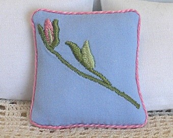 1:12 Pillow - English Rose - Embroidered Scale Miniature Dollhouse - Romantic Shabby Cottage **Free Shipping**