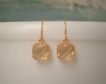 Citrine Yellow Earrings, Petite Earrings, Gold Earrings, Simple, Everyday Jewelry