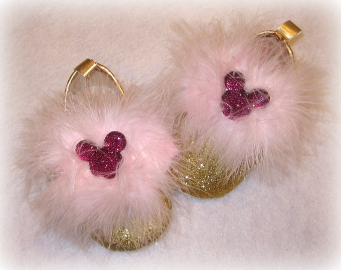 Gold Baby Shoes, Minnie Mouse Shoes, Pageant Shoes, Baby Shoes, Pink Feather Shoes, Minnie Gold shoes, Crib shoes, Infant Shoe, Over the Top
