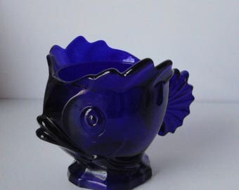 Gorgeous Cobalt Blue Fish Shaped Sugar Bowl.