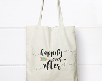 Boho Canvas Tote Bag, Canvas Tote bag, Happily ever after, Bridal Party Gift, Birthday gift, Graduation gift, Bridesmaid gift