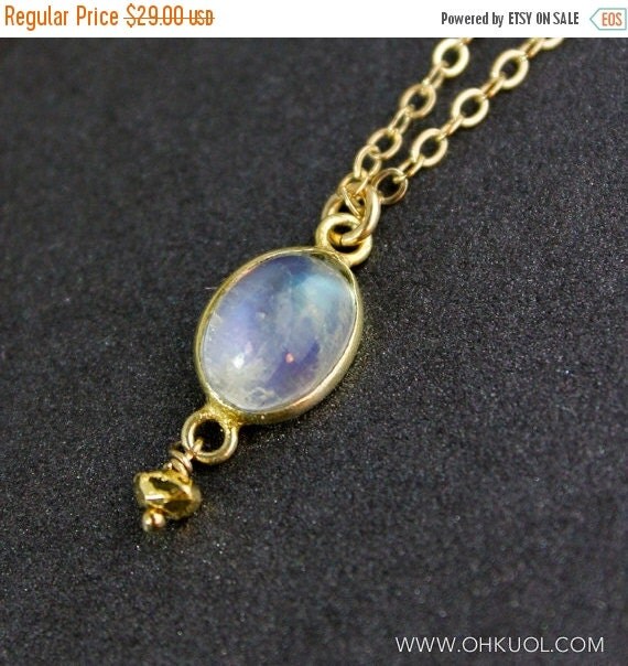 •TSIN• rainbow moonstone + gold necklace (16