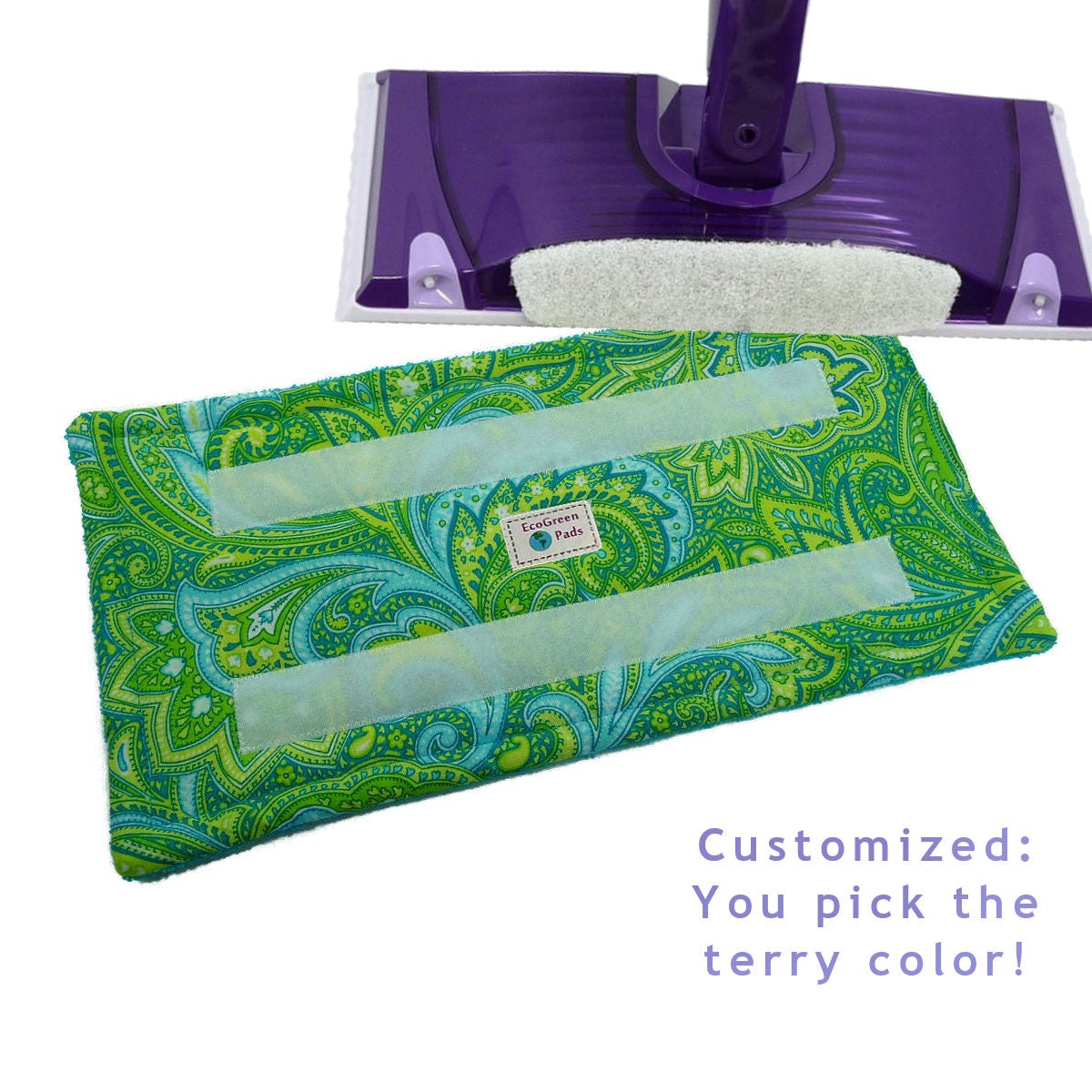 1 Reusable Swiffer Wet Jet Pads PAISLEY GREEN EcoSwift