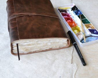 Rustic Leather Journal with Watercolor Paper