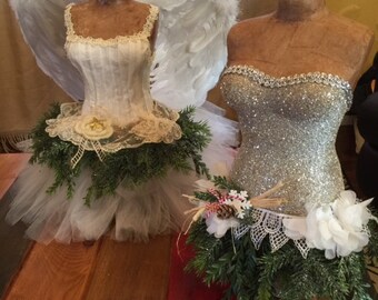 Christmas Tree Dress Form Mannequin Vintage Rustic OOAK Holiday Decor Angel Wings