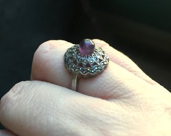 Amethyst Marcasite Ring - Sterling Silver - Vintage