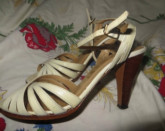 vtg 70s strappy Wood Heel high heels Made In Brazil Women's Size 5.5 M nine west