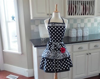 Darling Damask Apron "Ellie Double Ruffle" Womens Retro Apron ~ 4RetroSisers