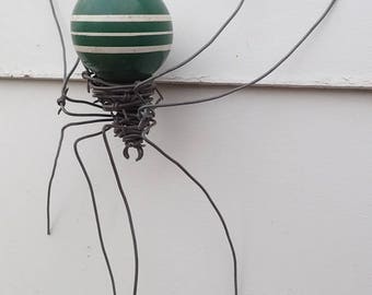 Green With White Stripe Croquette Ball Barbed Wire Spider Repurposed Art
