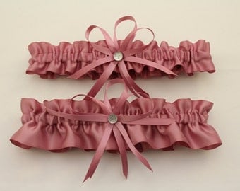 Mauve Satin Wedding Garter Set, Bridal Garter Set (Your Choice, Single or Set)