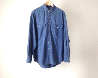 Y2K DOCKERS prep school dropout deep blue NIRVANA 90s DENIM mens vintage shirt