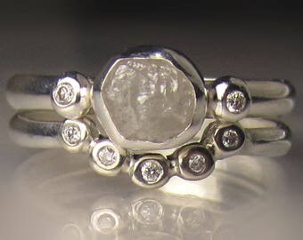 White Raw Diamond Engagement Ring - Rough Diamond Ring