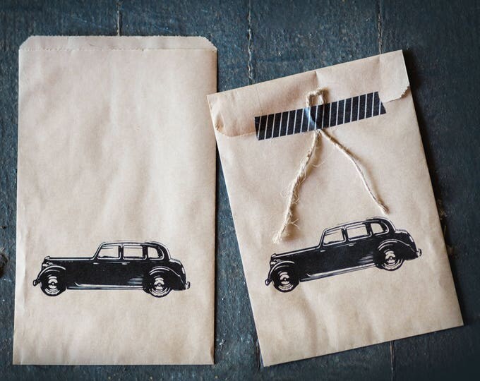 Kraft Bags - Merchandise - Gift - Food - Wedding Favor Bags - Vintage Car design
