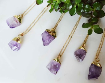 Raw amethyst necklace, February Birthstone raw amethyst necklace, amethyst purple necklace, amethyst lavender chakra necklace, amethyst boho