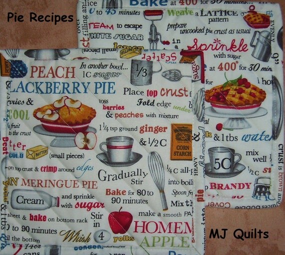 Pick a Print-Pie Recipes-Junk Food-Cupcakes-Set of 2 (8") Quilted-Handmade-Insulated-Hot Pads-Pot Holders--Made in USA by MJ