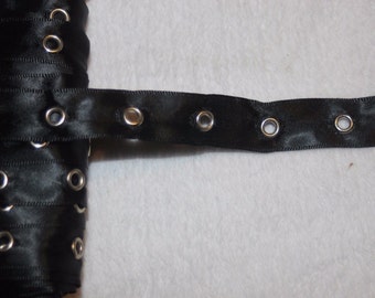 2 yards black satin ribbon silver grommet tape sewing Lace Up Tee Tshirt Costume Corset 3/4" wide