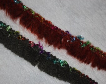 5 yards Confetti Rust or Olive Green Rainbow chenille Fringe Trim 1" wide