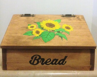 Bread Box, Wooden Bread Box, Kitchen Bread Box, Sunflower Decor, Farmhouse Decor, Sunflower Kitchen Decor, Sunflower Kitchen, Country Decor