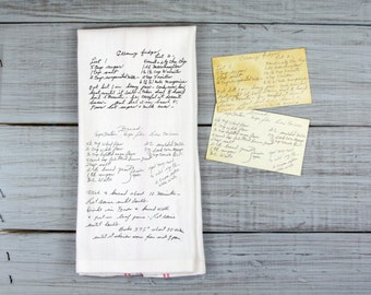 Custom Printed Recipe Tea Towel // Your recipe in the original handwriting on a tea towel