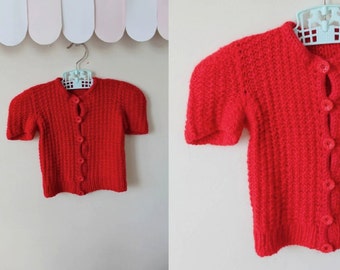 vintage 1930s toddler's sweater - VALENTINE RED 30s wool cardigan / 2-3T