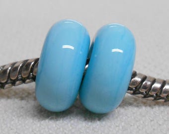 SRA Handmade Lampwork Bead Pair Charm Bracelet Beads Light Blue