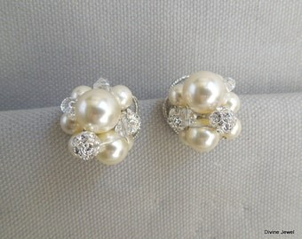Pearl Cluster Wedding Earrings Bridal Stud Earrings