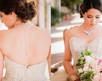 Backdrop Pearl Necklace Crystal Necklace Bridal Necklace Vintage Style Wedding Jewelry Statement Bridal Necklace Swarovski crystal ERIN