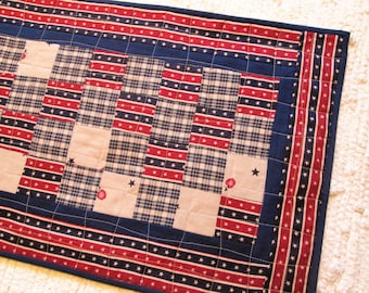 Patriotic Americana Patchwork Quilted Table Runner