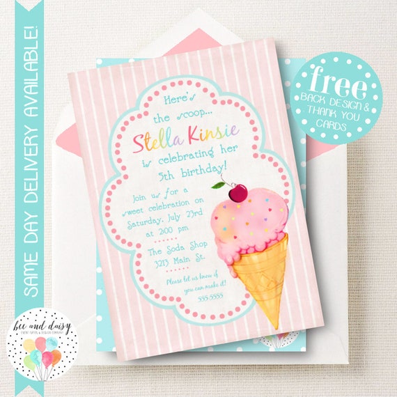 Ice Cream Invitation, Ice Cream Birthday Invitation, Ice Cream Birthday Party, Ice Cream Party Invitation, BeeAndDaisy Il_570xn