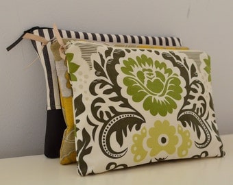 Zipper Pouch in Damask - olive floral ivory cosmetic bag travel case diaper bag organizer medium ipad mini kindle toiletry gift set