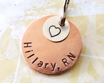Stethoscope ID Tag - Medical ID Tag - Hand Stamped copper and sterling silver discs