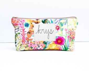 Personalized Zipper Pouch, Bridesmaid Gift, Personalized Jewelry Bag, Embroidered Bag, Liberty Tana Lawn Fabric MADE TO ORDER