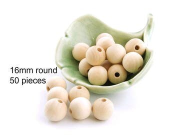 16mm ( 5/8 inch ) Round Unfinished Wooden Beads - 50 pieces