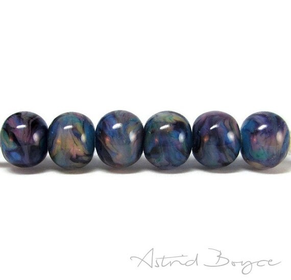 Tropical Flower Artisan Lampwork Glass Beads 6 piece set - Self Representing Artist SRA B195 - Small 10mm x 12mm glass beads Island Inspired