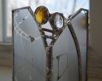 Stenciled and etched glass votive holder