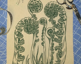 Patch Sew On Fiddlehead Fern Nature Screen Print Natural Cotton Duck
