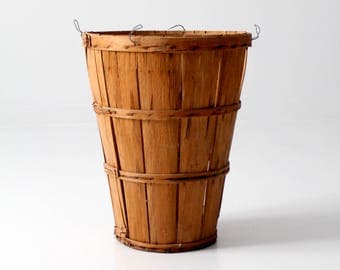 vintage orchard basket, tall wooden bushel basket
