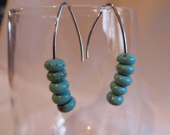 Turquoise Earrings on Silver Ear Wires, Turquoise, Earrings, Silver Ear Wires, Dangle