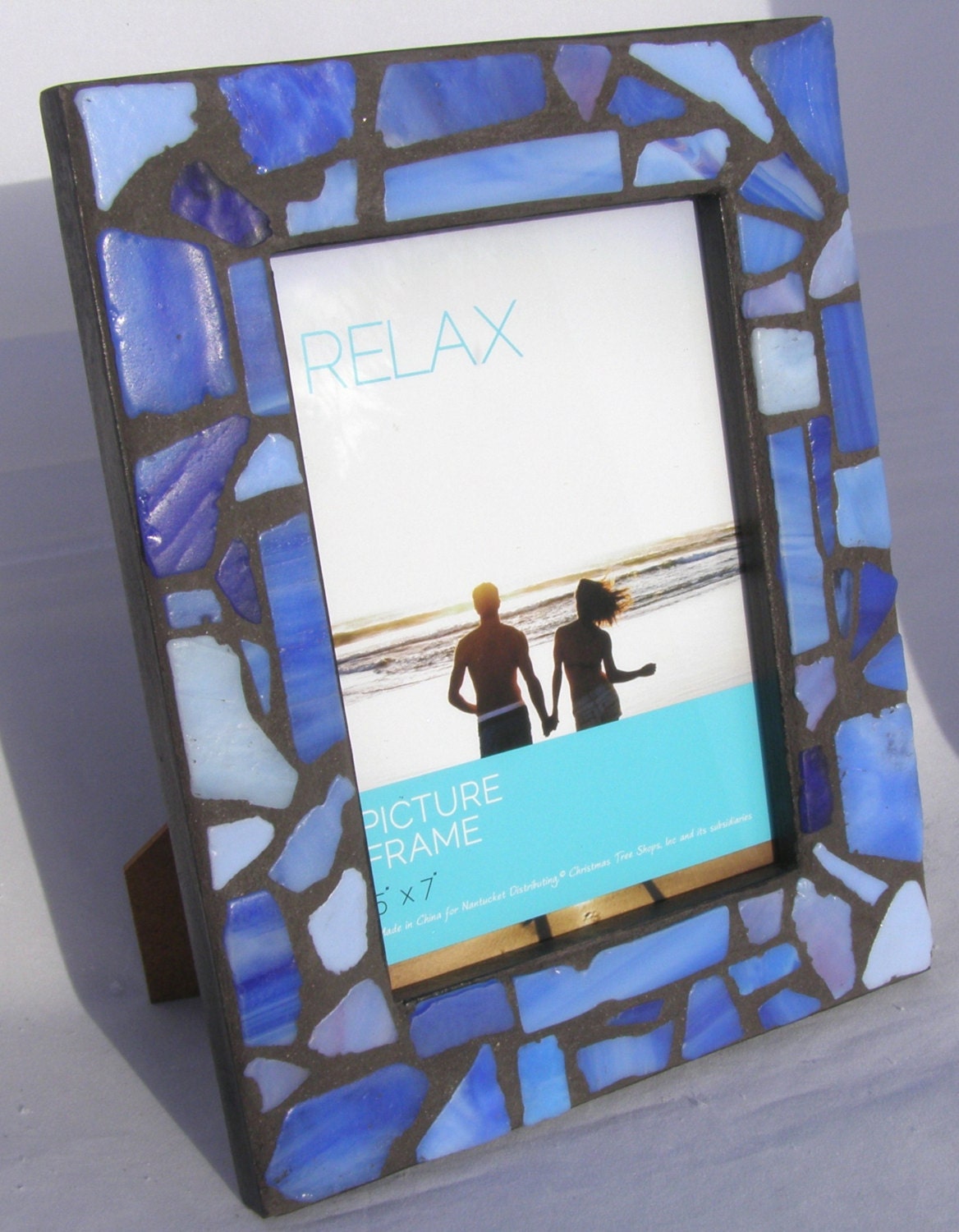 5 x 7 Blue Mosaic Photo Frame Glass Picture Frame Coastal