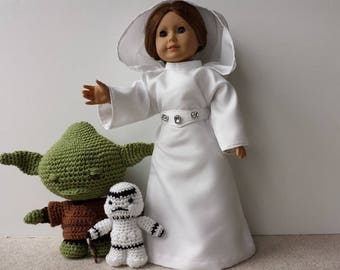 Princess Leia, Costume, Fully Lined Senatorial Gown & Boots, Star Wars Inspired, Handmade to Fit 18" Dolls
