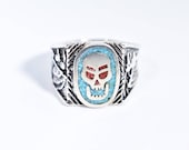 Vintage 1980's Gothic Southwestern Real Turquoise Inlay Skull Men's Ring