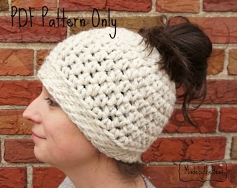 Messy Bun Hat Crochet Pattern - Ponytail Hat Pattern - Crochet Messy Bun Pattern - Messy Bun Hat Pattern - Messy Bun Hat - Crochet Messy Bun