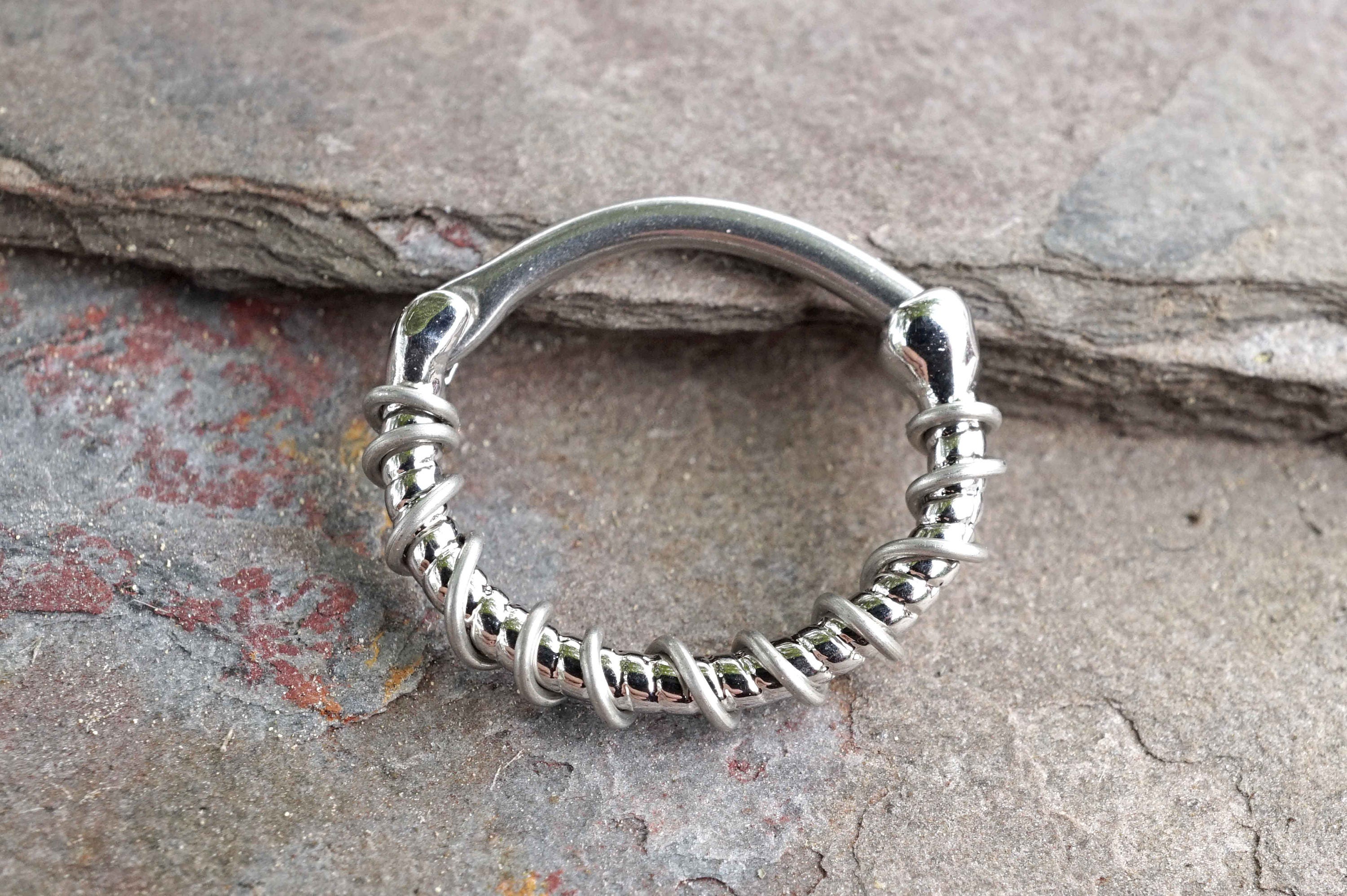 Silver Daith Piercing Rook Earring Hoop Silver Twisted Rope